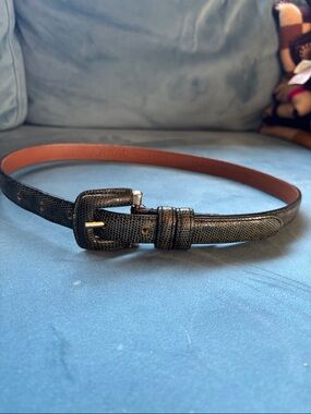 Joan & David vintage dark green  Lizard-Texture Narrow Leather Belt